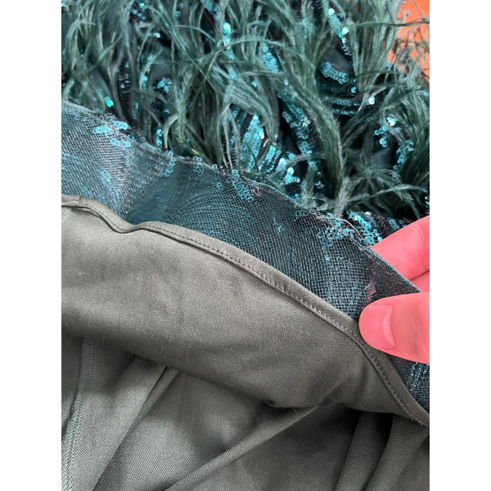 Jovani Emerald Green Sequin Feather Trim Mermaid Evening Gown Dress 6 - Picture 9 of 10